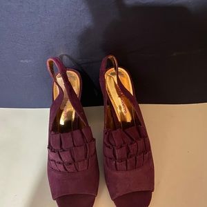 Purple Velvet Sling band Wooden Heel Shoe